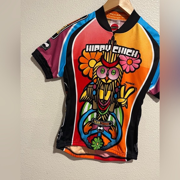 World Jerseys Biker Hippy Chick Zip Up Short Sleeve Active Top Groovy Size M - Picture 5 of 16